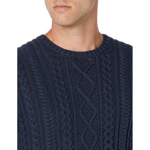 New Goodthreads Men’s Size L T Cable Knit Crewneck Sweater Navy Blue Long Sleeve - Picture 11 of 15